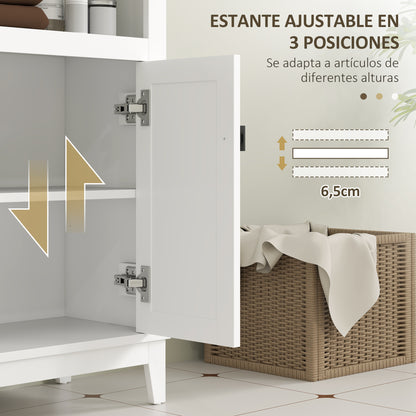 Bathroom Storage Cabinet with 2 Doors with Rattan Fronts Bathroom Cabinet with Adjustable Shelf and Open Compartment 60x30x90 cm White