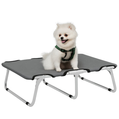 Outdoor Dog Cot, Foldable Elevated Dog Bed for Small Dogs, Cooling Pet Cot with Steel Frame, Pet Bed for Outdoor Camping, 71 x 58 x 20 cm, Gray