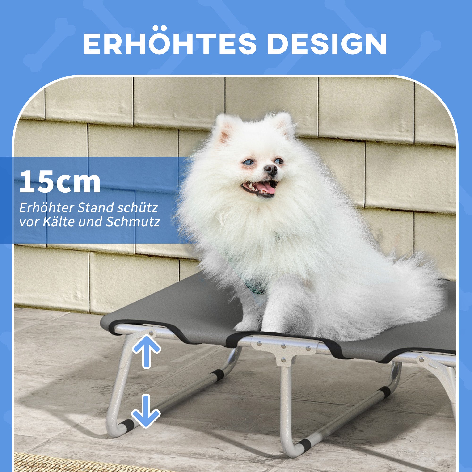 Outdoor Dog Cot, Foldable Elevated Dog Bed for Small Dogs, Cooling Pet Cot with Steel Frame, Pet Bed for Outdoor Camping, 71 x 58 x 20 cm, Gray