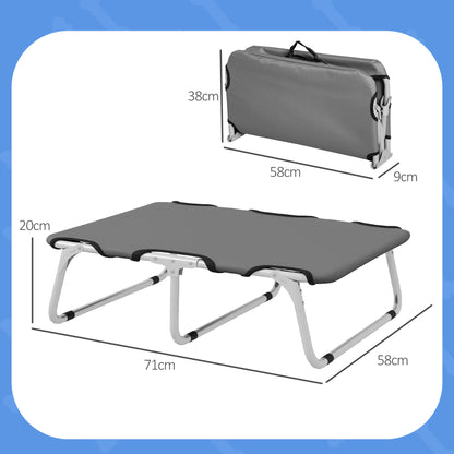 Outdoor Dog Cot, Foldable Elevated Dog Bed for Small Dogs, Cooling Pet Cot with Steel Frame, Pet Bed for Outdoor Camping, 71 x 58 x 20 cm, Gray
