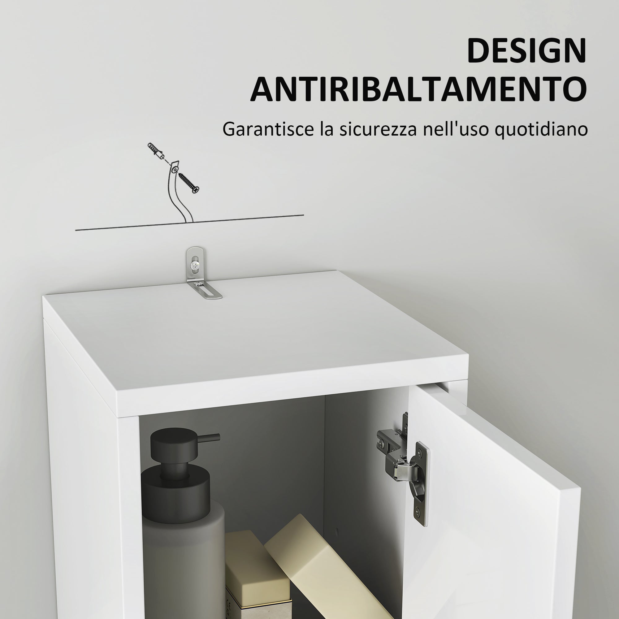 Space-Saving Bathroom Column with 2 Cabinets, 3 Open Shelves, and Drawer, Bathroom Cabinet with 8-Level Adjustable Shelves in Wood, 20x20x178 cm, White