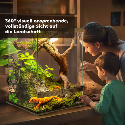 Terrarium for Reptiles Reptile Feeding Box with Anti-Escape Design, Ventilation 120L Glass Terrarium with Cable Management for Amphibians Spider Metal Black 45 x 45 x 60 cm