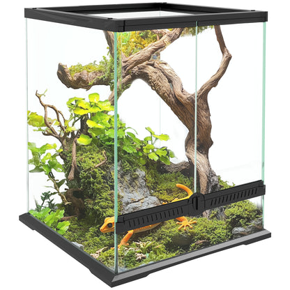 Terrarium for Reptiles Reptile Feeding Box with Anti-Escape Design, Ventilation 120L Glass Terrarium with Cable Management for Amphibians Spider Metal Black 45 x 45 x 60 cm