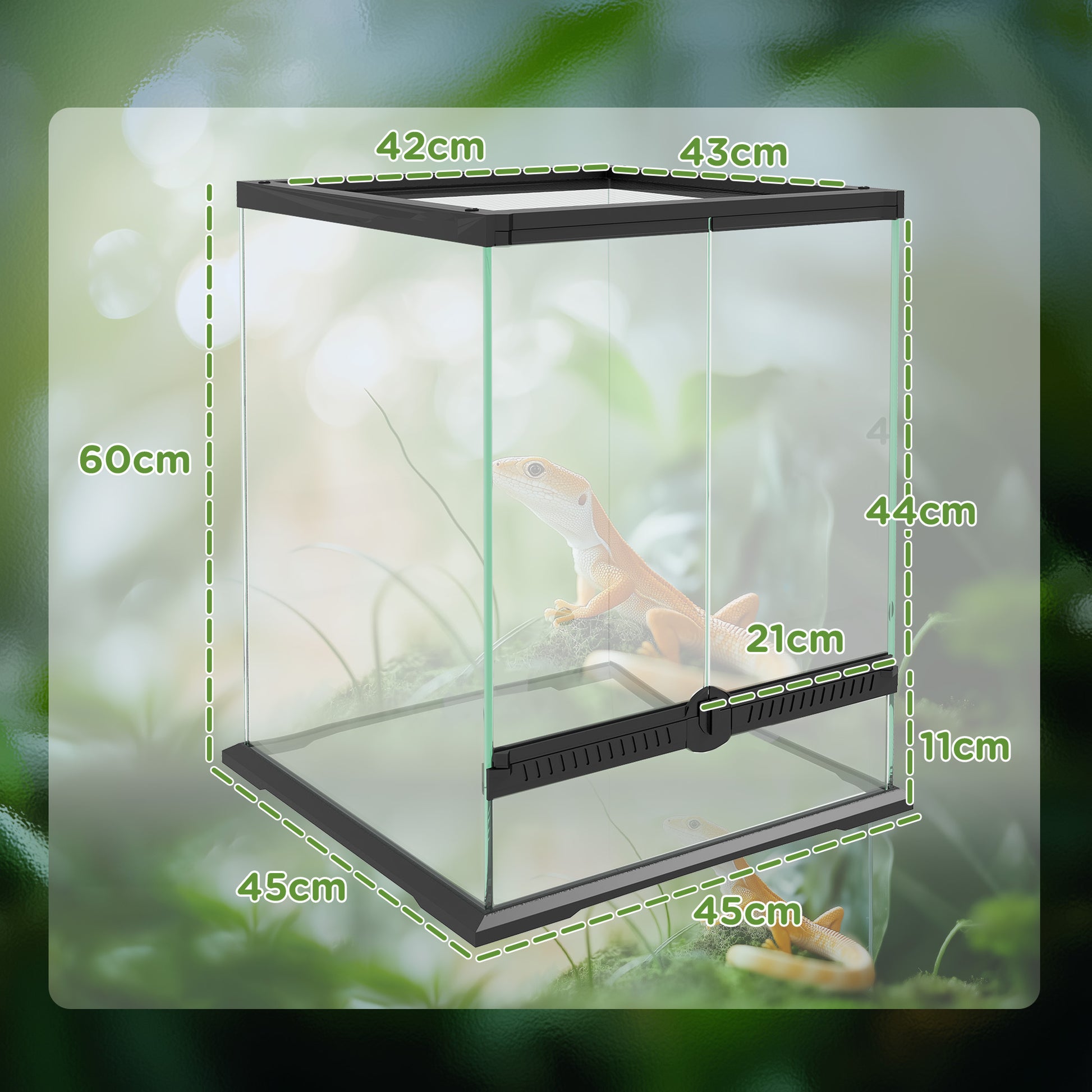 Terrarium for Reptiles Reptile Feeding Box with Anti-Escape Design, Ventilation 120L Glass Terrarium with Cable Management for Amphibians Spider Metal Black 45 x 45 x 60 cm