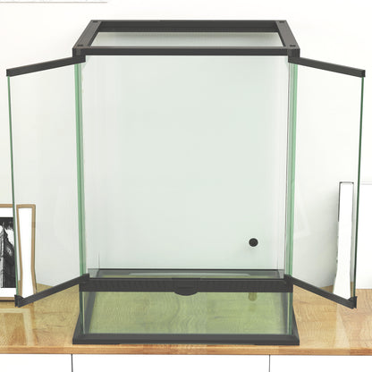 Terrarium for Reptiles Reptile Feeding Box with Anti-Escape Design, Ventilation 120L Glass Terrarium with Cable Management for Amphibians Spider Metal Black 45 x 45 x 60 cm