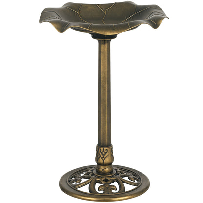 Bird Bath, Bird Feeder for Birds in Lotus Leaf Shape Basin, dim. Ø 50 x 71H cm Polypropylene Antique Bronze