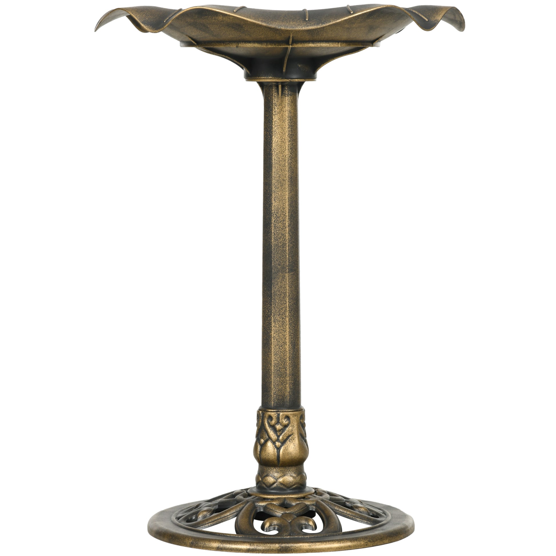 Bird Bath, Bird Feeder for Birds in Lotus Leaf Shape Basin, dim. Ø 50 x 71H cm Polypropylene Antique Bronze