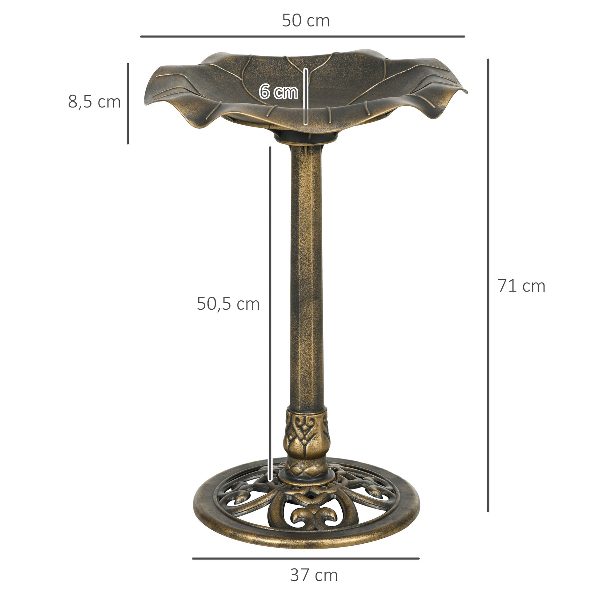 Bird Bath, Bird Feeder for Birds in Lotus Leaf Shape Basin, dim. Ø 50 x 71H cm Polypropylene Antique Bronze