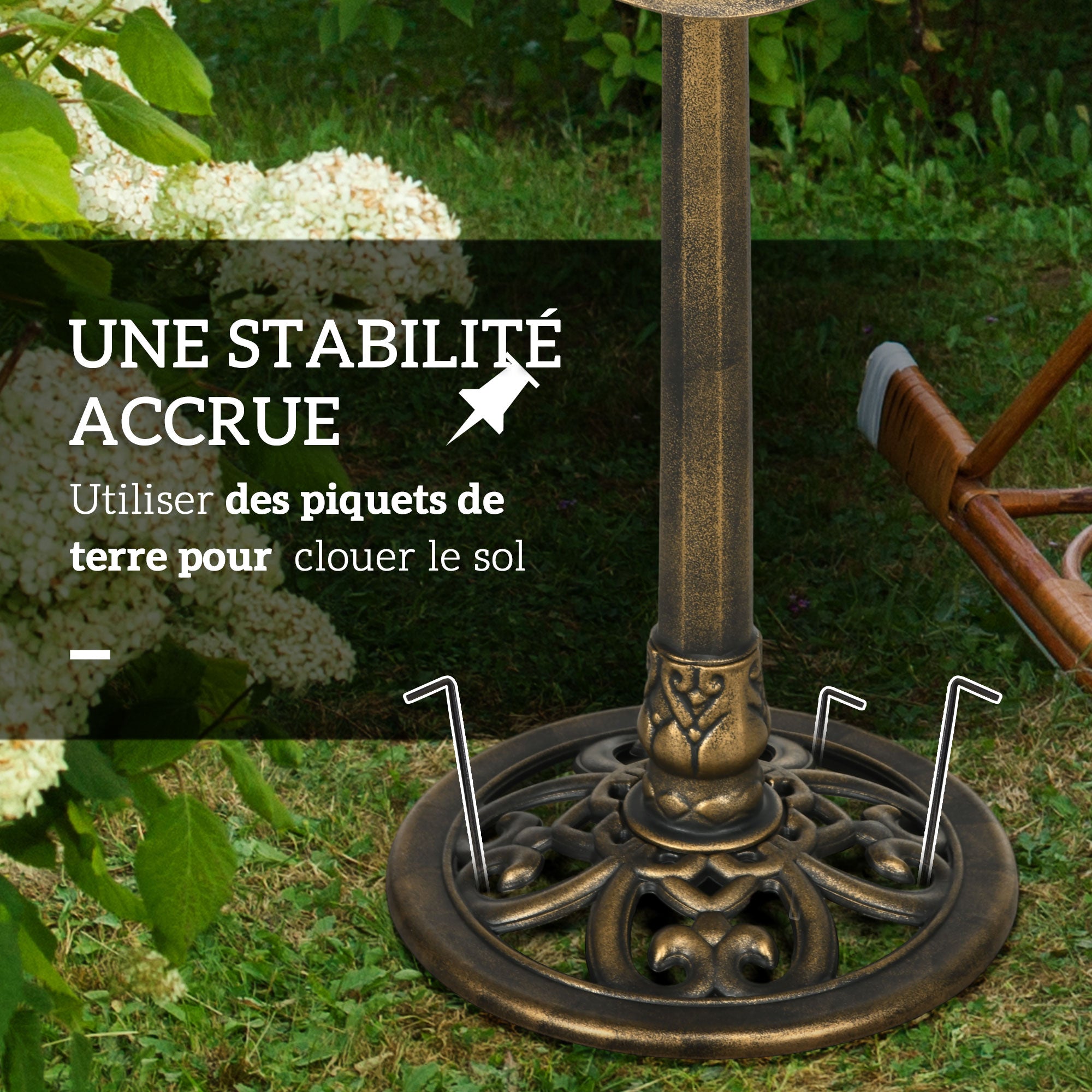 Bird Bath, Bird Feeder for Birds in Lotus Leaf Shape Basin, dim. Ø 50 x 71H cm Polypropylene Antique Bronze