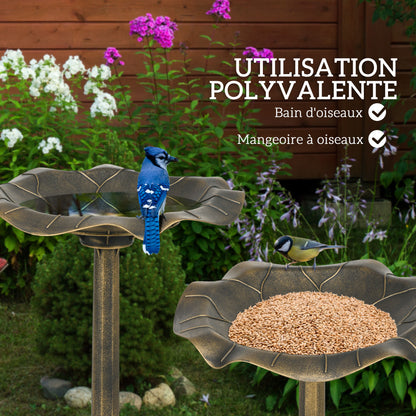 Bird Bath, Bird Feeder for Birds in Lotus Leaf Shape Basin, dim. Ø 50 x 71H cm Polypropylene Antique Bronze