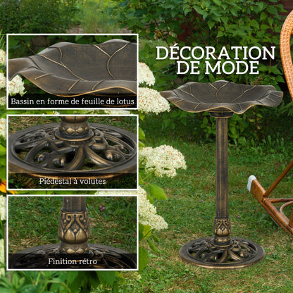 Bird Bath, Bird Feeder for Birds in Lotus Leaf Shape Basin, dim. Ø 50 x 71H cm Polypropylene Antique Bronze