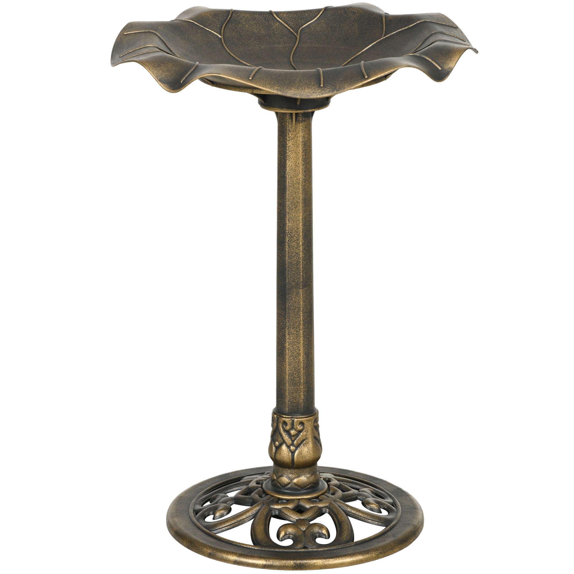 Bird Bath, Bird Feeder for Birds in Lotus Leaf Shape Basin, dim. Ø 50 x 71H cm Polypropylene Antique Bronze