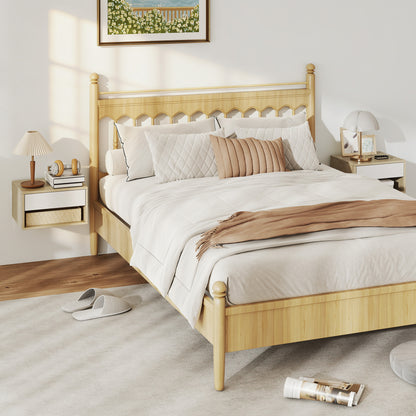 Set of 2 Floating Nightstands — Wall-Mounted Nightstands with Drawer & Open Shelf, Modern, 14.6 x 12.6 x 8.3 in, Natural Wood & White