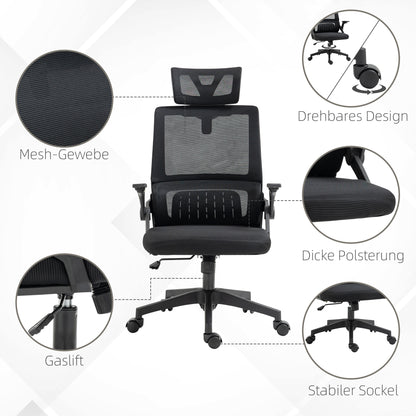 Ergonomic Office Chair, Desk Chair with Adjustable Headrest, Height-Adjustable Armrest Computer Chair with Tilt Function, Lumbar Support, Mesh, Black