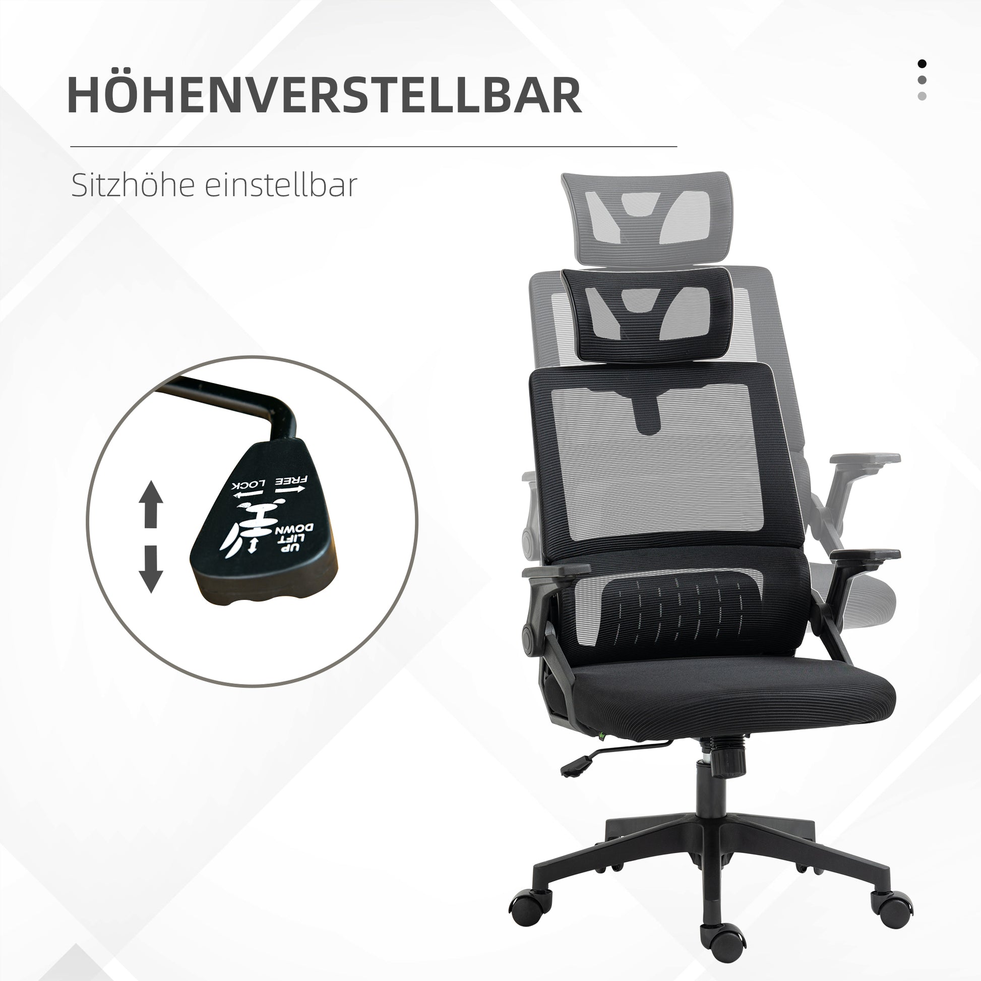 Ergonomic Office Chair, Desk Chair with Adjustable Headrest, Height-Adjustable Armrest Computer Chair with Tilt Function, Lumbar Support, Mesh, Black
