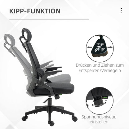 Ergonomic Office Chair, Desk Chair with Adjustable Headrest, Height-Adjustable Armrest Computer Chair with Tilt Function, Lumbar Support, Mesh, Black