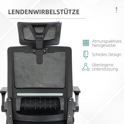 Ergonomic Office Chair, Desk Chair with Adjustable Headrest, Height-Adjustable Armrest Computer Chair with Tilt Function, Lumbar Support, Mesh, Black