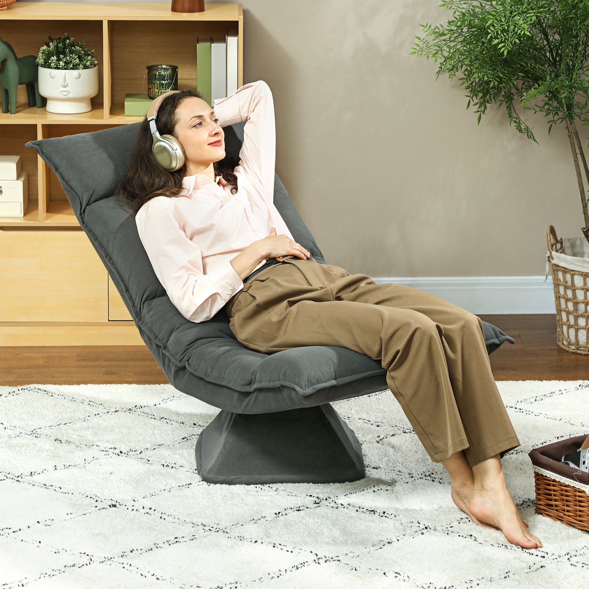 Floor Chair 360° Swivel Floor Seat with 5-Position Adjustable Backrest, Foldable Floor Sofa Meditation Chair Padded Lazy Sofa for Living Room Gaming & Reading Dark Gray