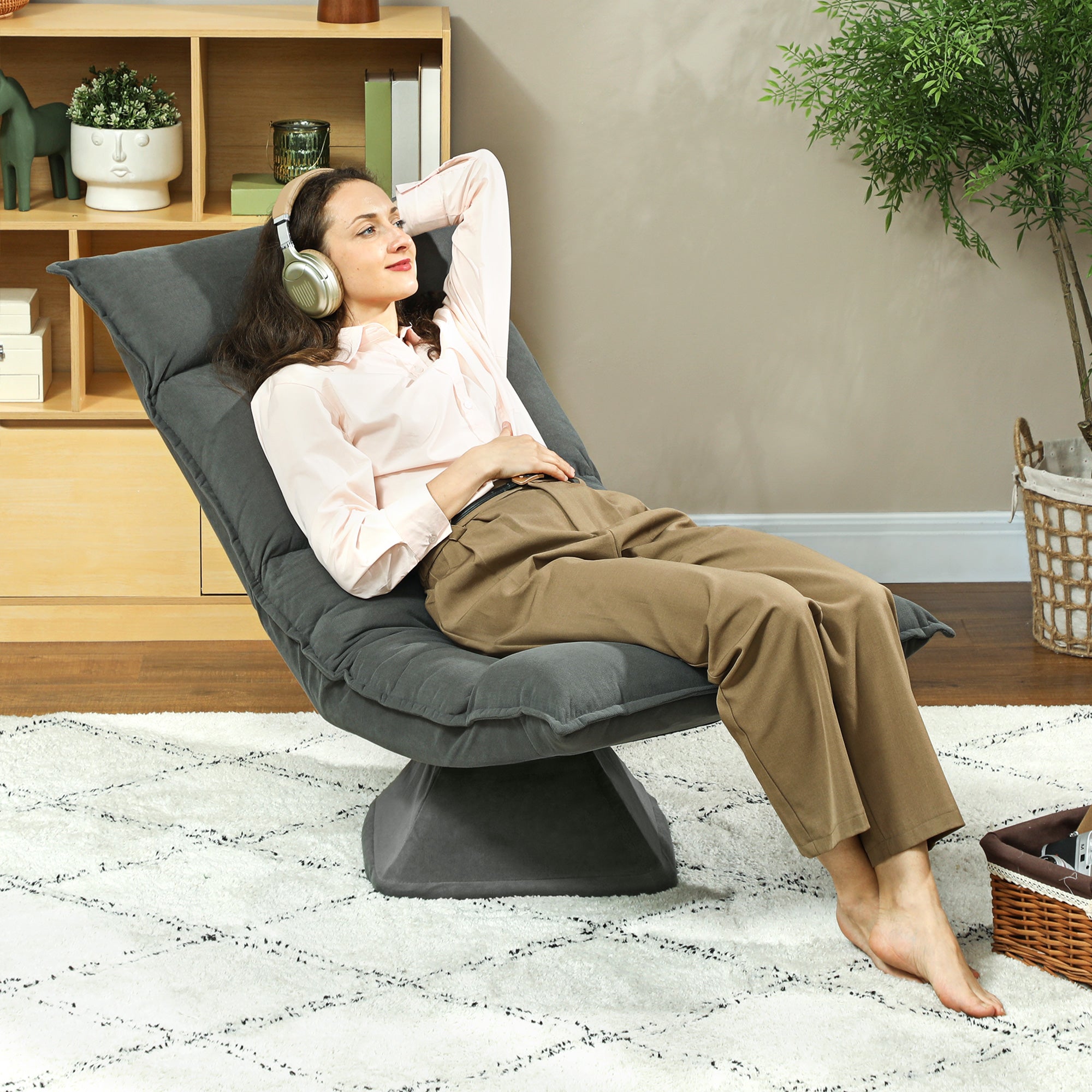 Floor Chair 360° Swivel Floor Seat with 5-Position Adjustable Backrest, Foldable Floor Sofa Meditation Chair Padded Lazy Sofa for Living Room Gaming & Reading Dark Gray