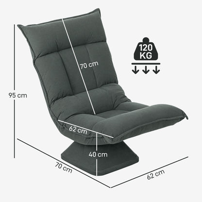 Floor Chair 360° Swivel Floor Seat with 5-Position Adjustable Backrest, Foldable Floor Sofa Meditation Chair Padded Lazy Sofa for Living Room Gaming & Reading Dark Gray