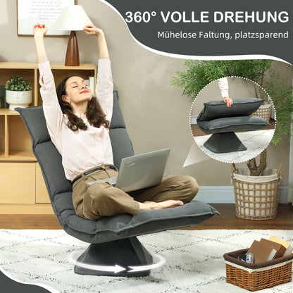 Floor Chair 360° Swivel Floor Seat with 5-Position Adjustable Backrest, Foldable Floor Sofa Meditation Chair Padded Lazy Sofa for Living Room Gaming & Reading Dark Gray