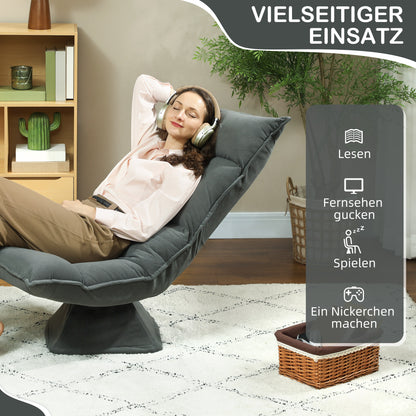 Floor Chair 360° Swivel Floor Seat with 5-Position Adjustable Backrest, Foldable Floor Sofa Meditation Chair Padded Lazy Sofa for Living Room Gaming & Reading Dark Gray