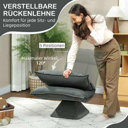 Floor Chair 360° Swivel Floor Seat with 5-Position Adjustable Backrest, Foldable Floor Sofa Meditation Chair Padded Lazy Sofa for Living Room Gaming & Reading Dark Gray