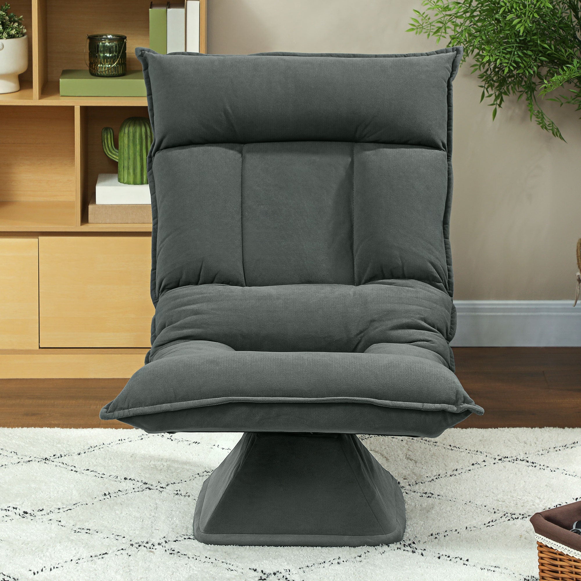 Floor Chair 360° Swivel Floor Seat with 5-Position Adjustable Backrest, Foldable Floor Sofa Meditation Chair Padded Lazy Sofa for Living Room Gaming & Reading Dark Gray