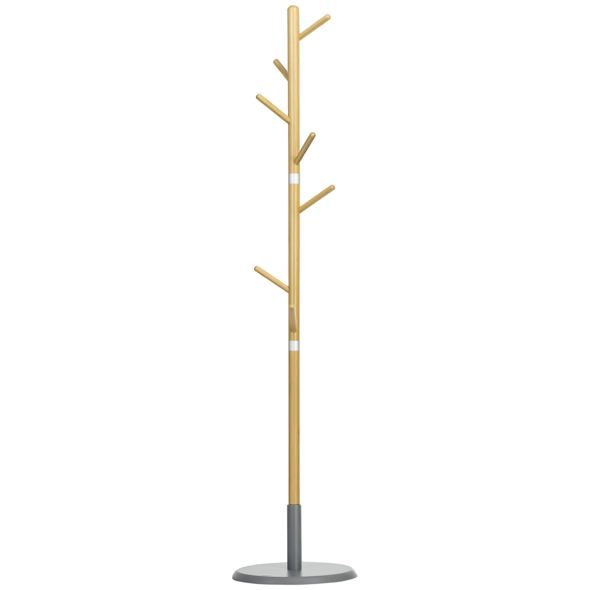 Bamboo Coat Rack Freestanding Coat Tree Stand with 8 Hooks for Hanging Clothes Bags Tree-Shaped Coat Rack Ø37.8x175.6 cm Natural and Gray