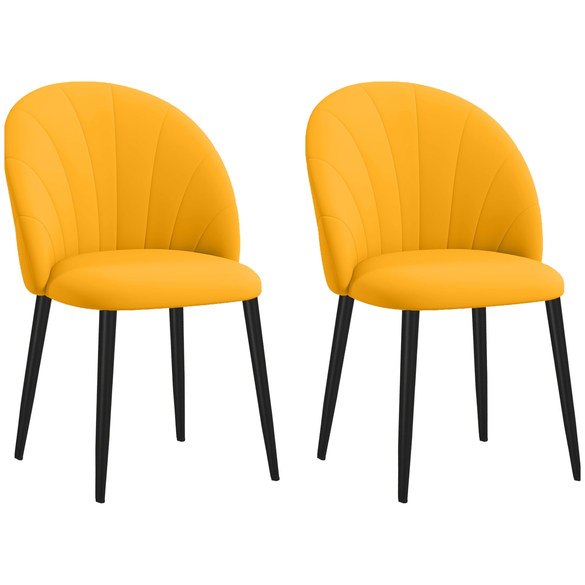 Set of 2 Dining Chairs, Modern Kitchen Chairs with Shell Back and Metal Legs, Velvet Upholstered Chair for Kitchen, Bedroom, Office, and Living Room, Yellow