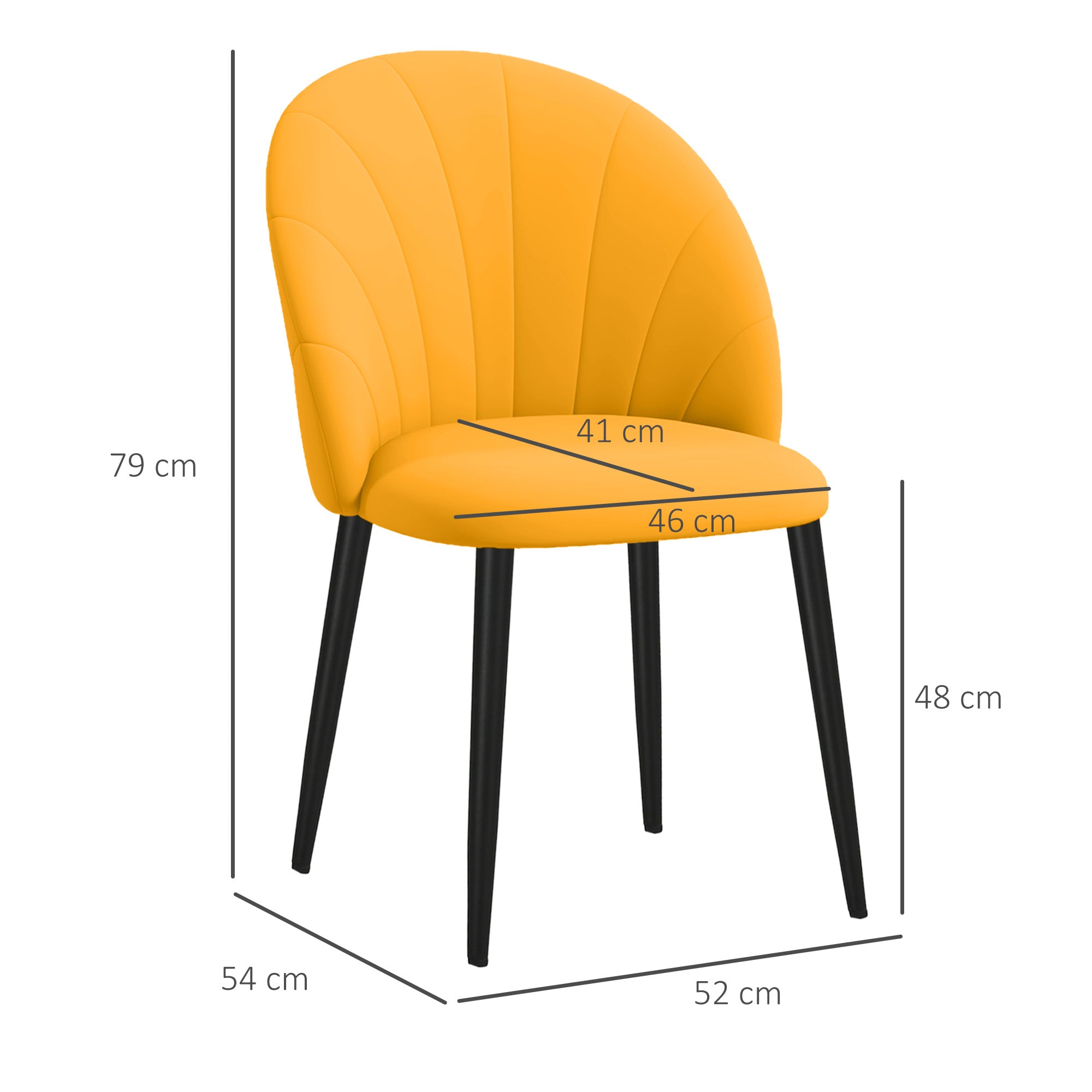 Set of 2 Dining Chairs, Modern Kitchen Chairs with Shell Back and Metal Legs, Velvet Upholstered Chair for Kitchen, Bedroom, Office, and Living Room, Yellow