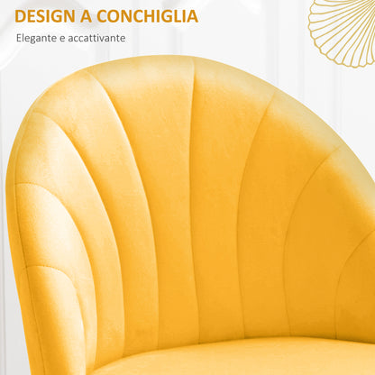 Set of 2 Dining Chairs, Modern Kitchen Chairs with Shell Back and Metal Legs, Velvet Upholstered Chair for Kitchen, Bedroom, Office, and Living Room, Yellow