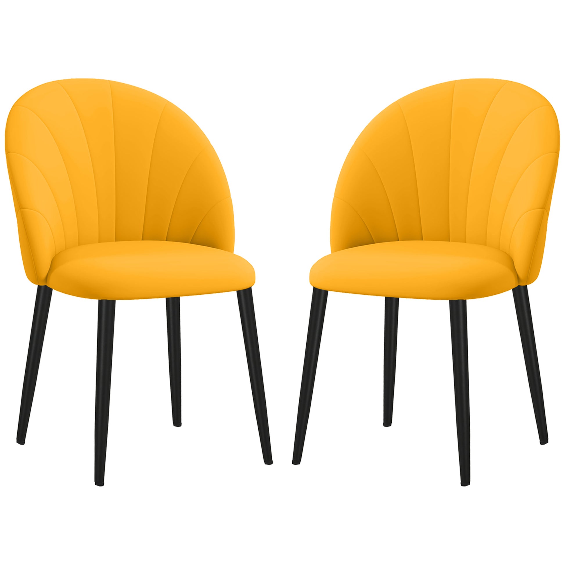 Set of 2 Dining Chairs, Modern Kitchen Chairs with Shell Back and Metal Legs, Velvet Upholstered Chair for Kitchen, Bedroom, Office, and Living Room, Yellow
