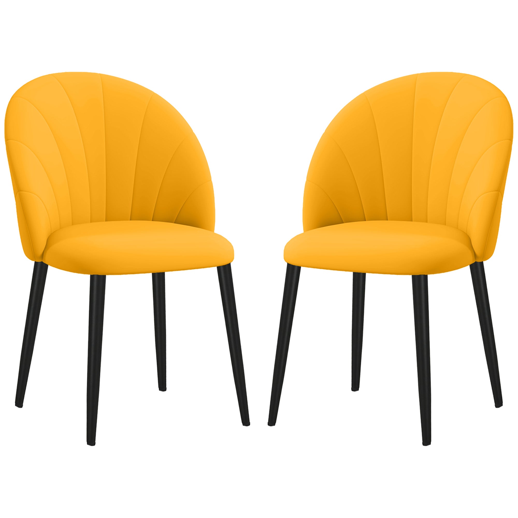 Set of 2 Dining Chairs, Modern Kitchen Chairs with Shell Back and Metal Legs, Velvet Upholstered Chair for Kitchen, Bedroom, Office, and Living Room, Yellow