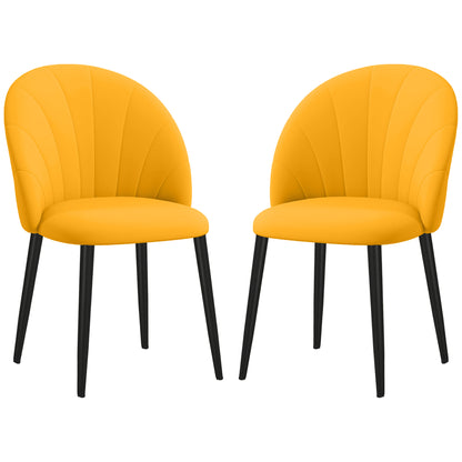 Set of 2 Dining Chairs, Modern Kitchen Chairs with Shell Back and Metal Legs, Velvet Upholstered Chair for Kitchen, Bedroom, Office, and Living Room, Yellow