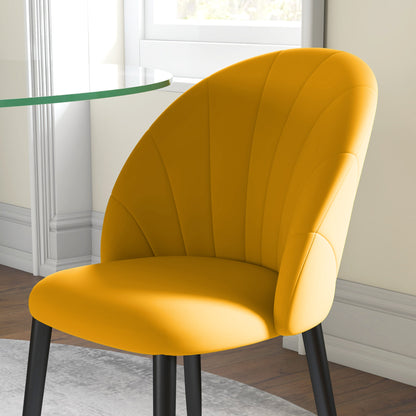 Set of 2 Dining Chairs, Modern Kitchen Chairs with Shell Back and Metal Legs, Velvet Upholstered Chair for Kitchen, Bedroom, Office, and Living Room, Yellow