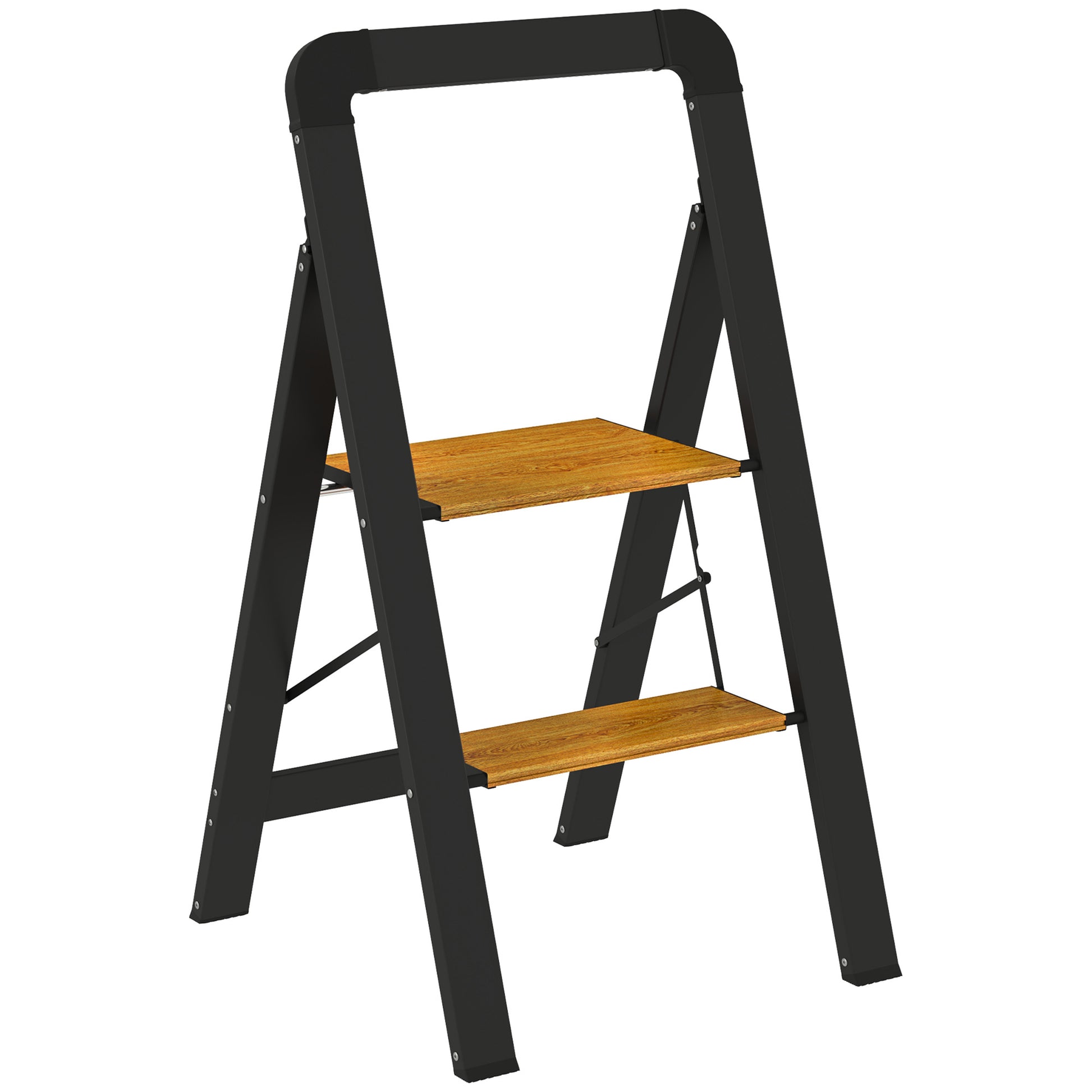 Step Ladder Folding Step Stool with 2 Steps Handle, Non-Slip Platform up to 150 kg Load Capacity Aluminum Black 44.5 x 48 x 86.3 cm