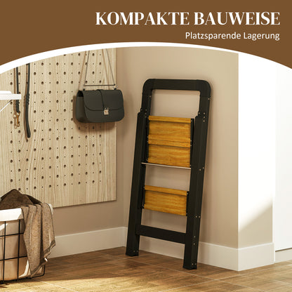 Step Ladder Folding Step Stool with 2 Steps Handle, Non-Slip Platform up to 150 kg Load Capacity Aluminum Black 44.5 x 48 x 86.3 cm