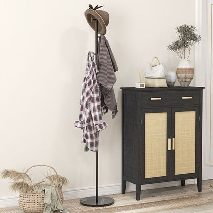 Free Standing Coat Rack with 6 Disc Hooks and Slate Base, Steel Coat Stand for Entryway and Bedroom, Black