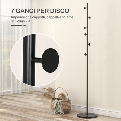 Free Standing Coat Rack with 6 Disc Hooks and Slate Base, Steel Coat Stand for Entryway and Bedroom, Black