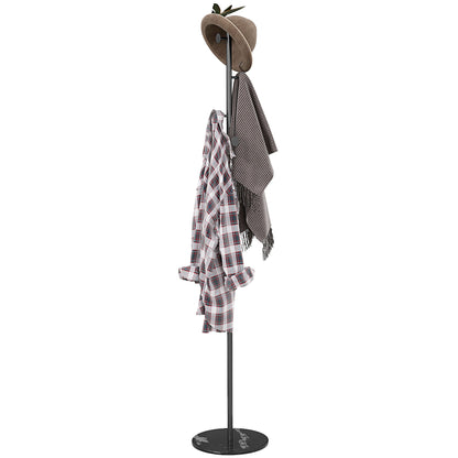 Free Standing Coat Rack with 6 Disc Hooks and Slate Base, Steel Coat Stand for Entryway and Bedroom, Black
