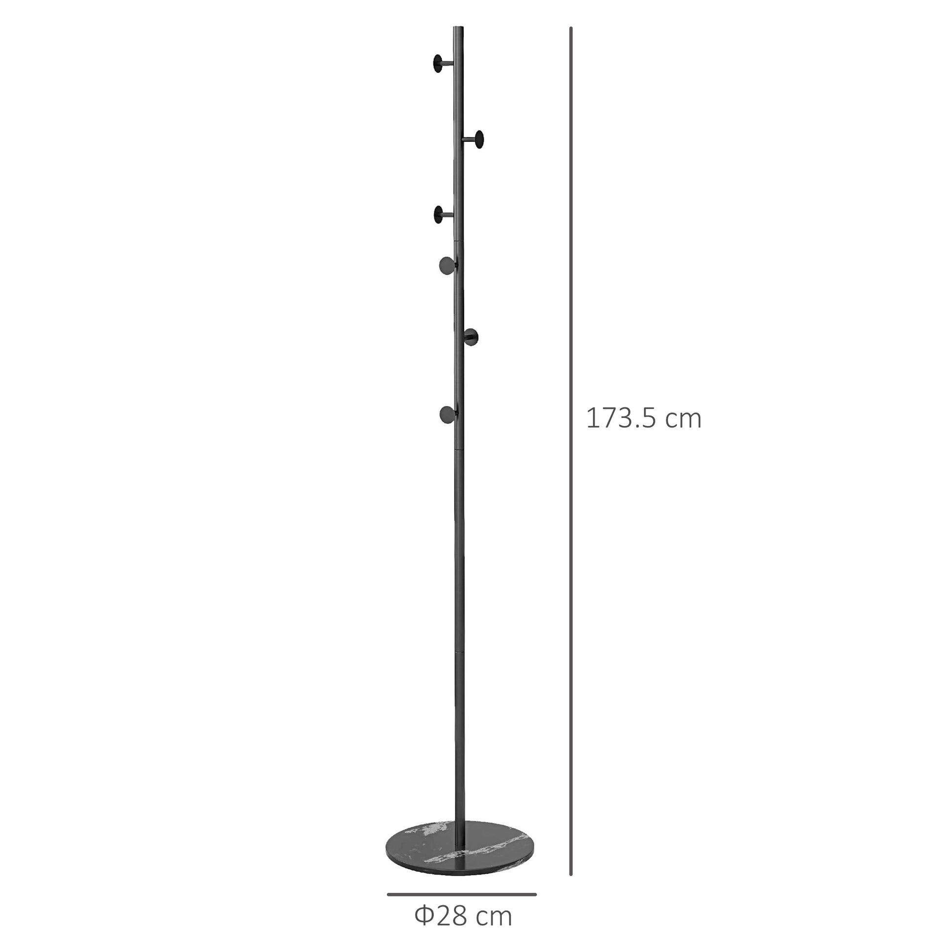 Free Standing Coat Rack with 6 Disc Hooks and Slate Base, Steel Coat Stand for Entryway and Bedroom, Black