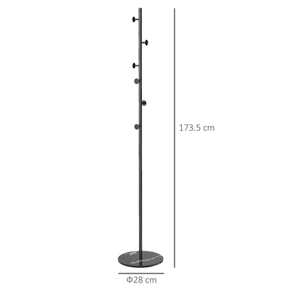Free Standing Coat Rack with 6 Disc Hooks and Slate Base, Steel Coat Stand for Entryway and Bedroom, Black