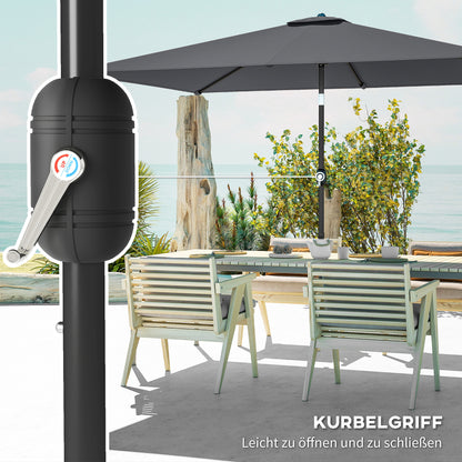 Tilt Rectangular Patio Umbrella 300 x 200 cm (118" x 79") with Crank & Cover — UV Protection, Wind-Resistant, Sturdy Market Parasol, Dark Gray