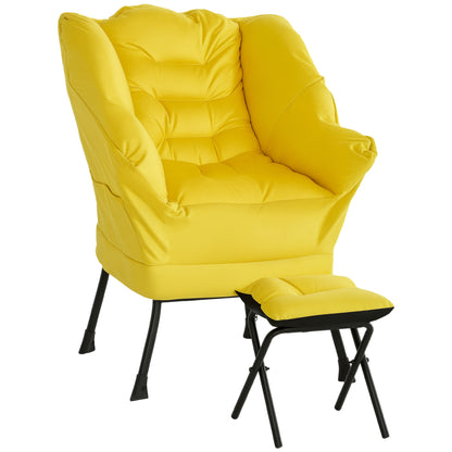 Living Room Armchair with Ottoman Relax Chair for Bedroom with Side Pockets and Steel Legs for Living Room Yellow