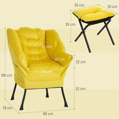 Living Room Armchair with Ottoman Relax Chair for Bedroom with Side Pockets and Steel Legs for Living Room Yellow