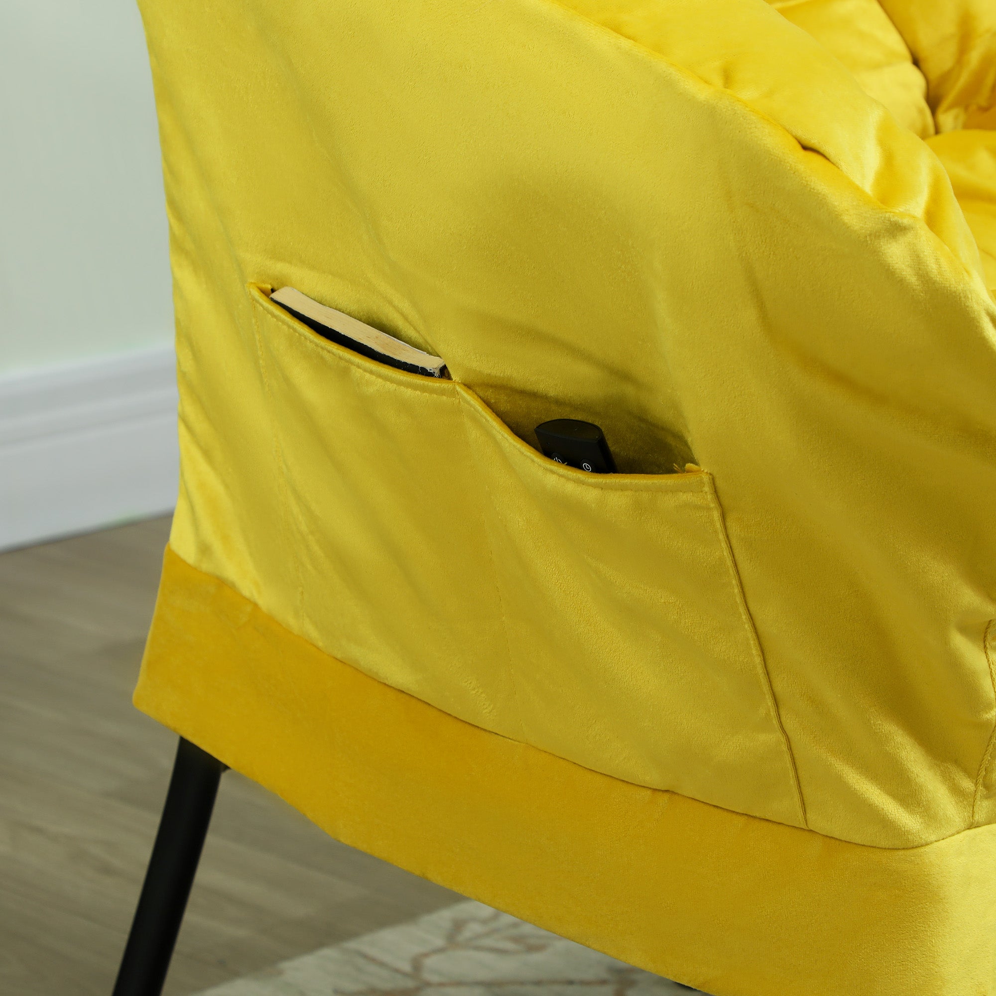 Living Room Armchair with Ottoman Relax Chair for Bedroom with Side Pockets and Steel Legs for Living Room Yellow