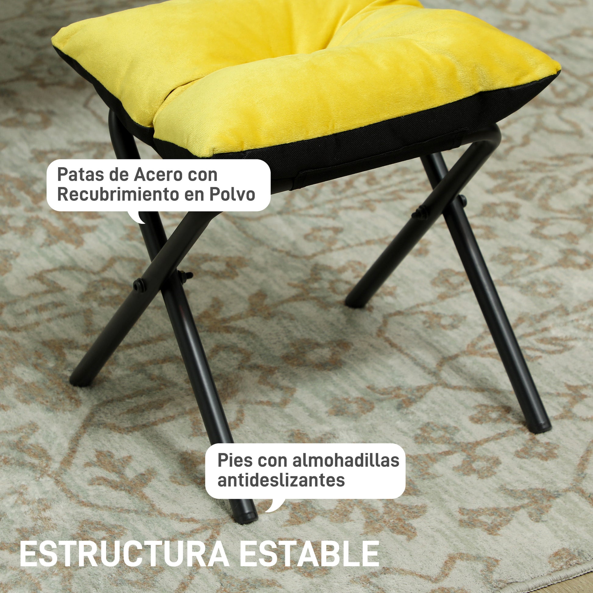 Living Room Armchair with Ottoman Relax Chair for Bedroom with Side Pockets and Steel Legs for Living Room Yellow