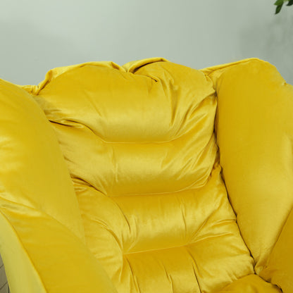 Living Room Armchair with Ottoman Relax Chair for Bedroom with Side Pockets and Steel Legs for Living Room Yellow