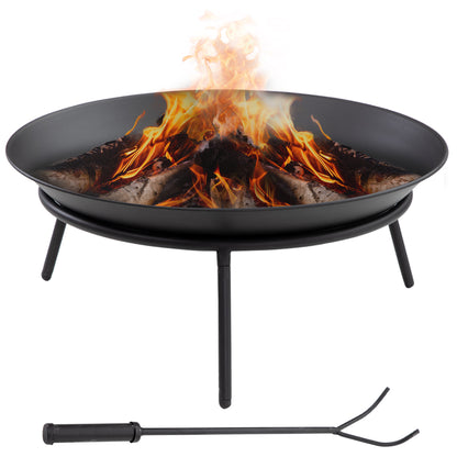 Outdoor Fire Pit Garden Metal Fire Pit with Poker for Bonfires Terrace Camping Outdoor Ø47x21 cm Black